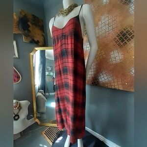 Zara Plaid Midi Length Slip Dress Red